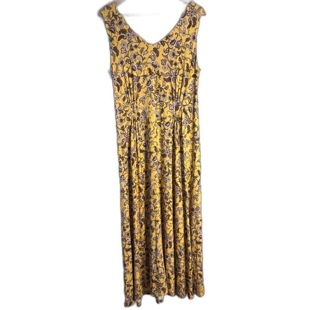 Coldwater Creek Mustard Yellow Floral Maxi Dress Size M Sleeveless V Neck Boho